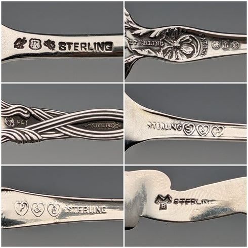 Circa 1900 American antique pure silver souvenir spoons x 6, teaspoon size, total weight 115g